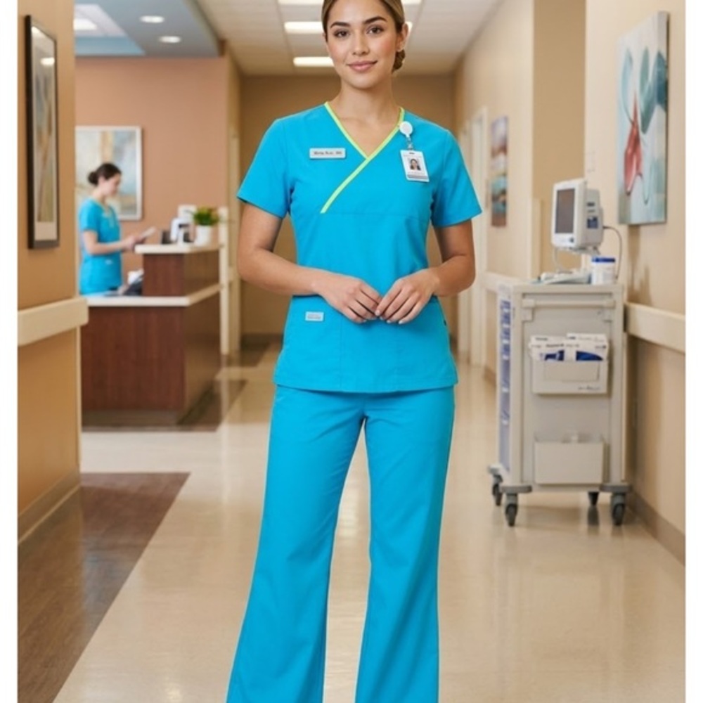 Urbane Teal V-Neck Scrub Set with Contrast Trim